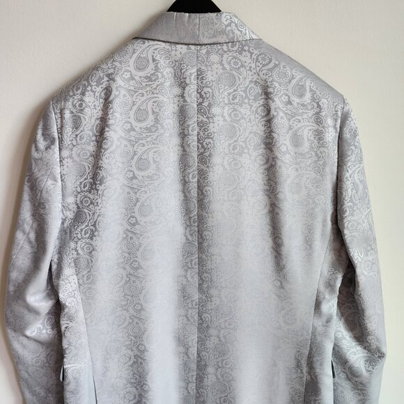39S Dinner Jacket Silver Gray Shawl Lapel Skinny Fit New Jos A Bank Paisley Mens - Picture 15 of 17